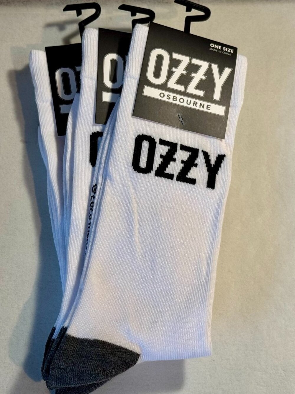 3 Pairs White & Black Ozzy Osbourne Novelty Crew Socks Size 6-12/13 OSFM
